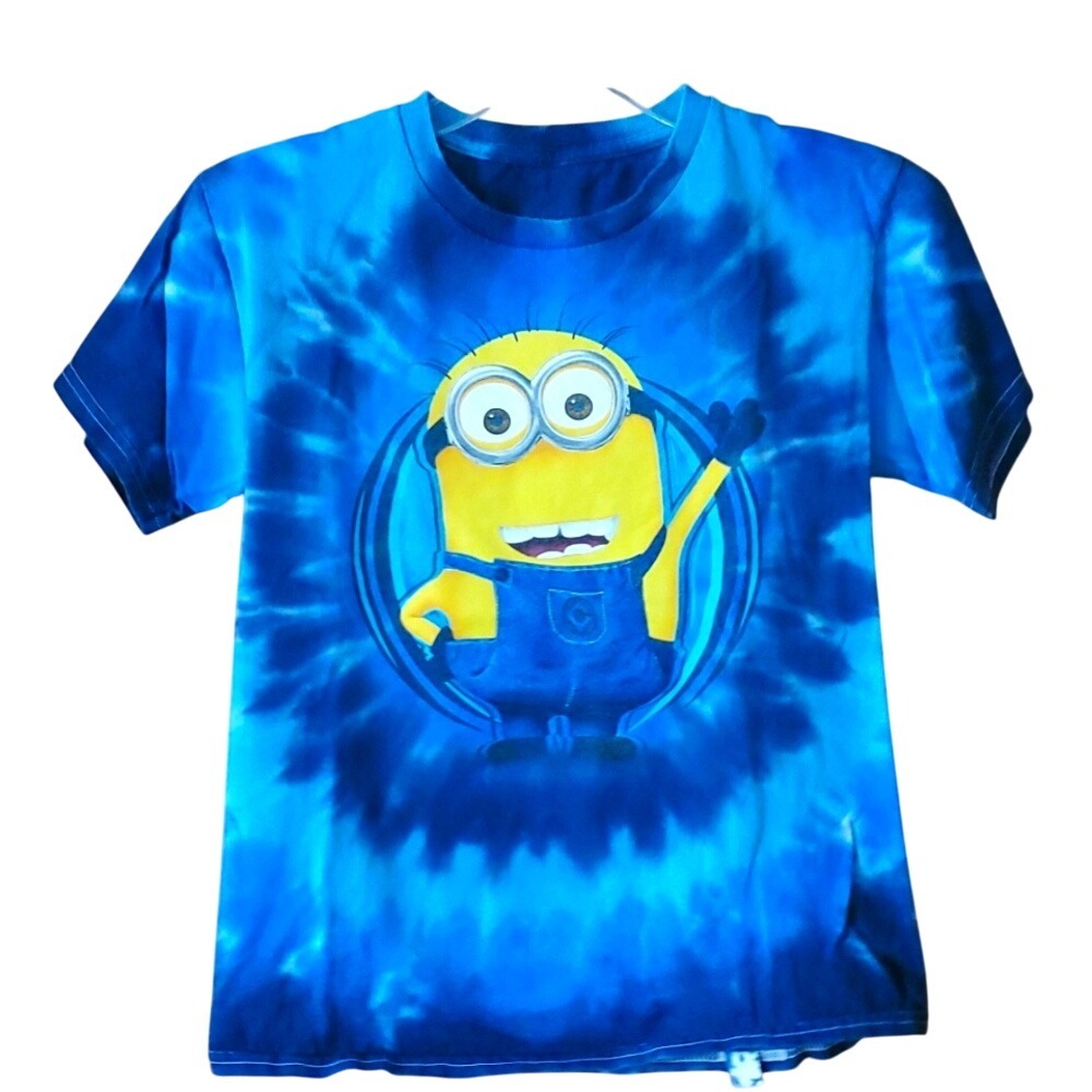 Despicable Me Minion Boys Blue & Aqua Tie Dye Short Sleeve Shirt Size XL (14-16)